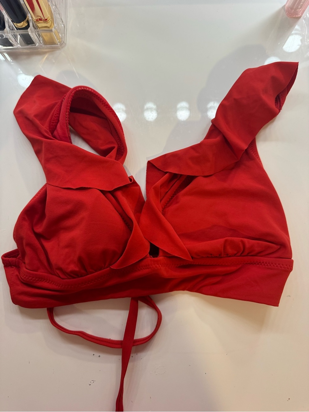 Red Ruffle Bikini Top